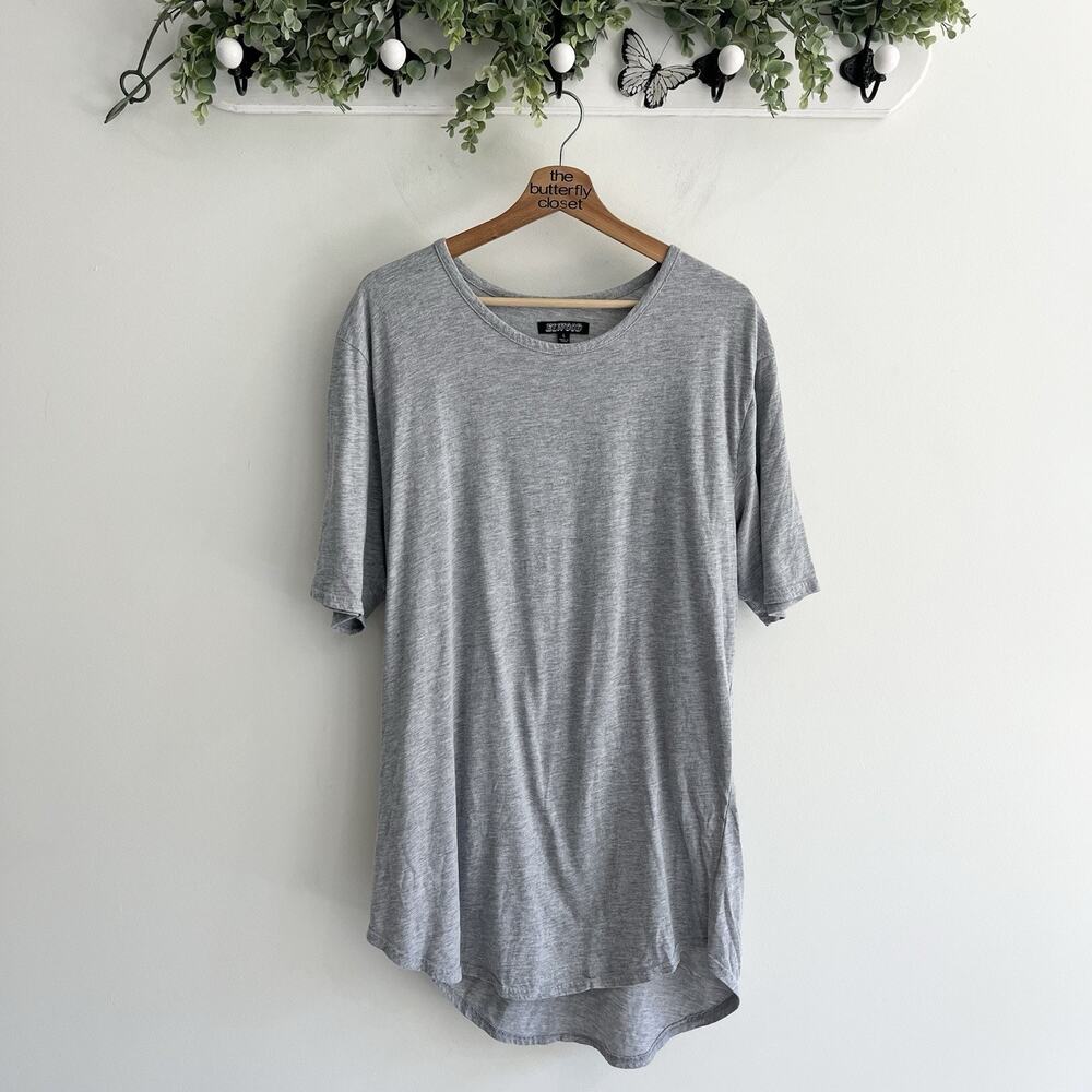 ELWOOD T-Shirt Crew Neck Curve Hem Heather Gray Size Large A3216